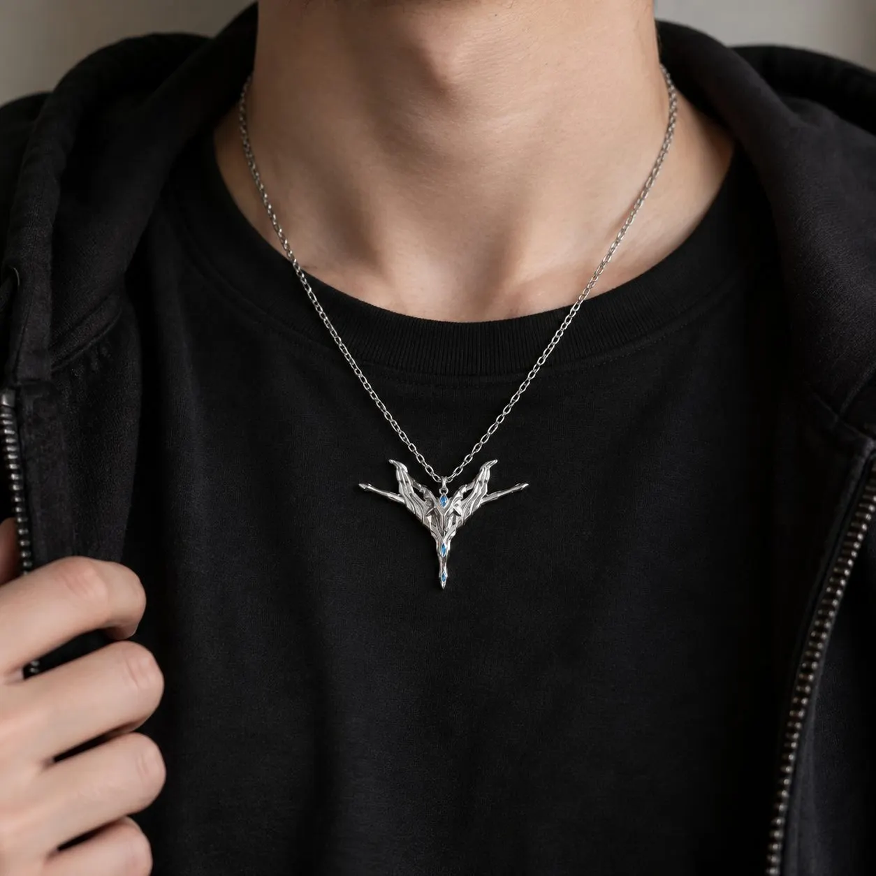 Zircon-Embellished Copper Ultraman Zero Armor Bow & Shield Pendant Necklace