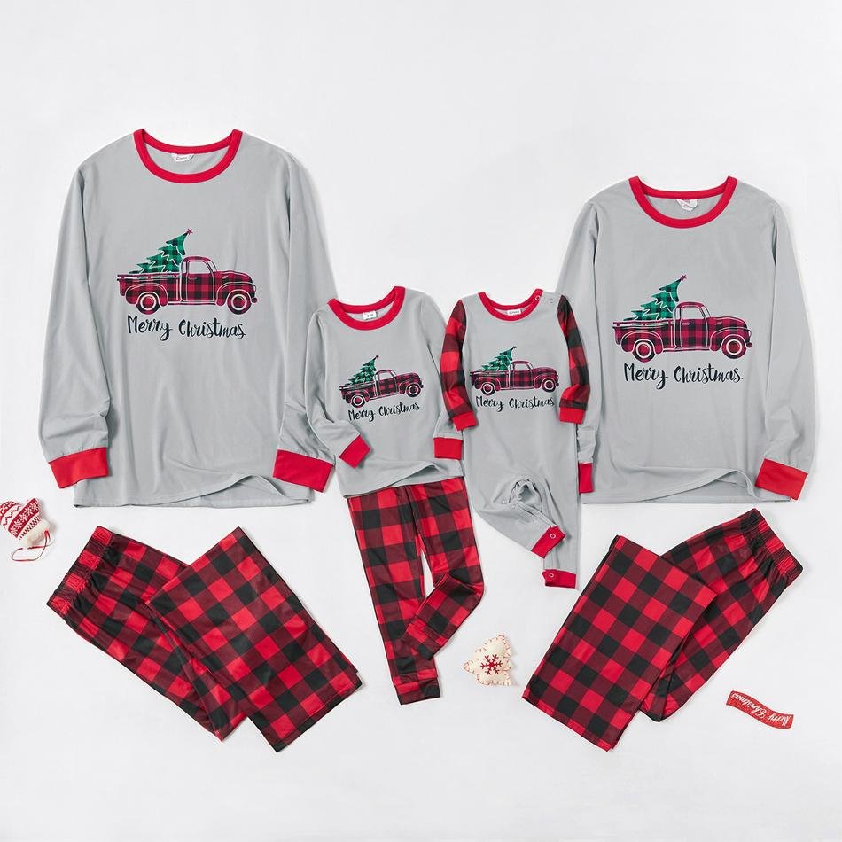 'Plaid Truck Carry Christmas Tree' Family Matching Pajamas Sets