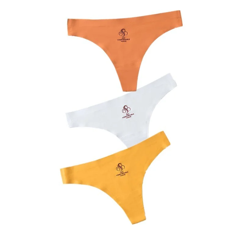 3pcs Women Thongs & G Strings Sexy Low-Rise Seamless Panties Ultra Thin Solid Thong Woman Invisible Plus Size Underwear Lingerie