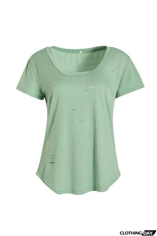 Broken Hole U Neck T Shirt