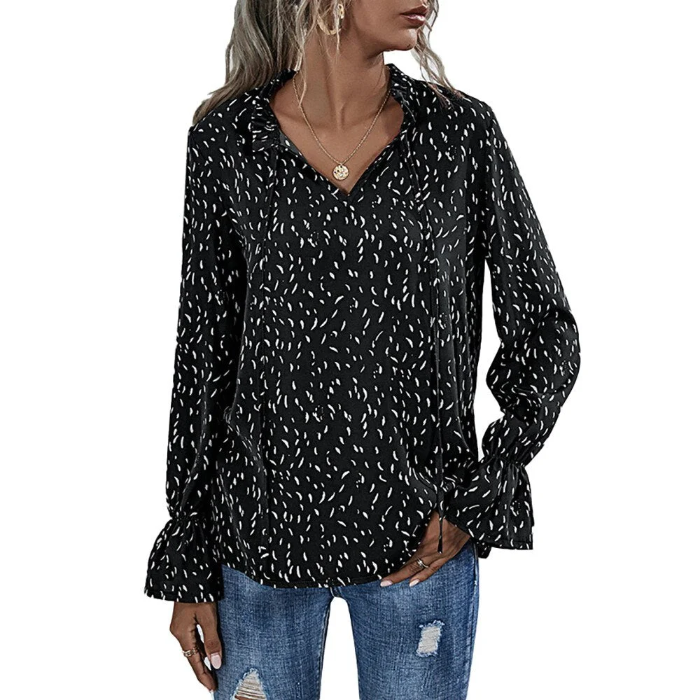 Sale Long Sleeve Women's Top and Blouse Autumn Spring V-Neck Ladies Shirt Blouses Office Lady Work Wear Female Tops Tee D30
