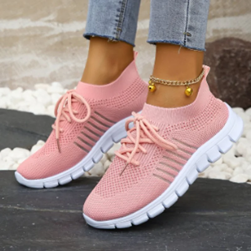 Yyvonne 43-Yard Single-Shoe Lace Mesh Sneakers Women's Version Of Lightweight Flat-Bottomed Large-Size Sneakers