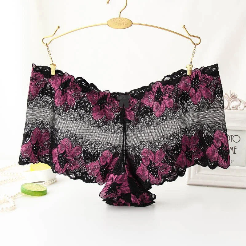Billionm Women Hollow Out Boxers Sexy Panties Lace Women Boyshort Underwear Floral Seamless Panty Brief Female Underpants Plus Size L-4XL