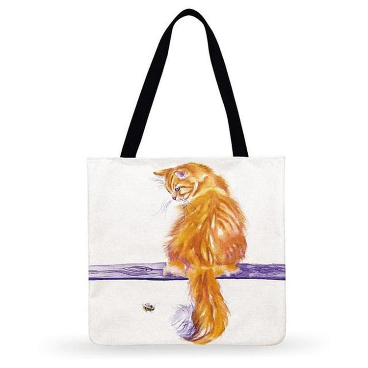 Linen Tote Bag - Orange Cat