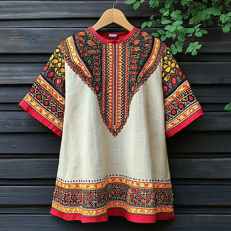 Women's Greenland Embroidery Ethnic Style Flower Short Sleeved T-shirt