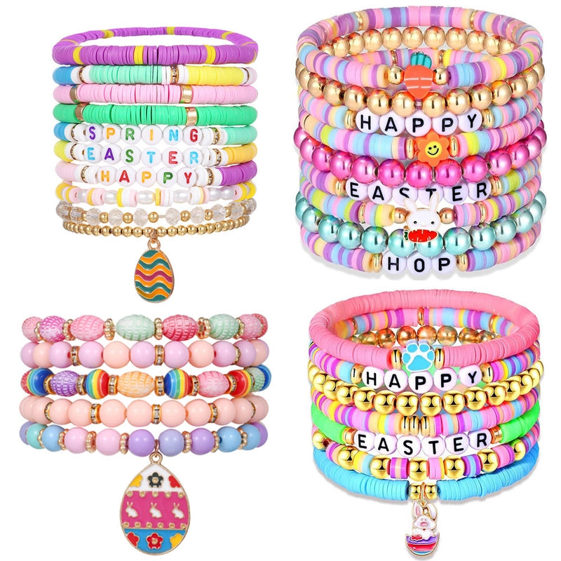 Easter Rabbit Bracelet Colorful Letter Beaded Valentine’s Day Love Pendant Christmas Elk Bracelet Suit