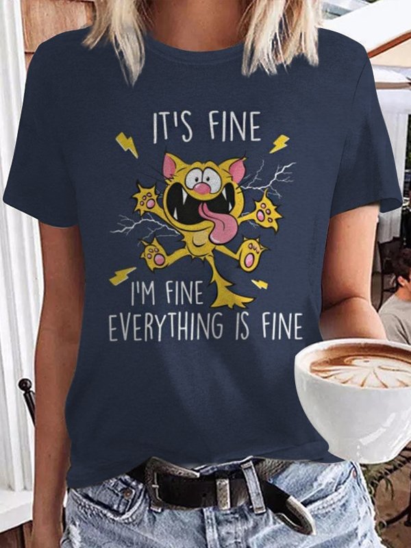 Lilyadress Women's It's Fine I'm Fine Everything Is Fine Funny Cat Print Casual Tee