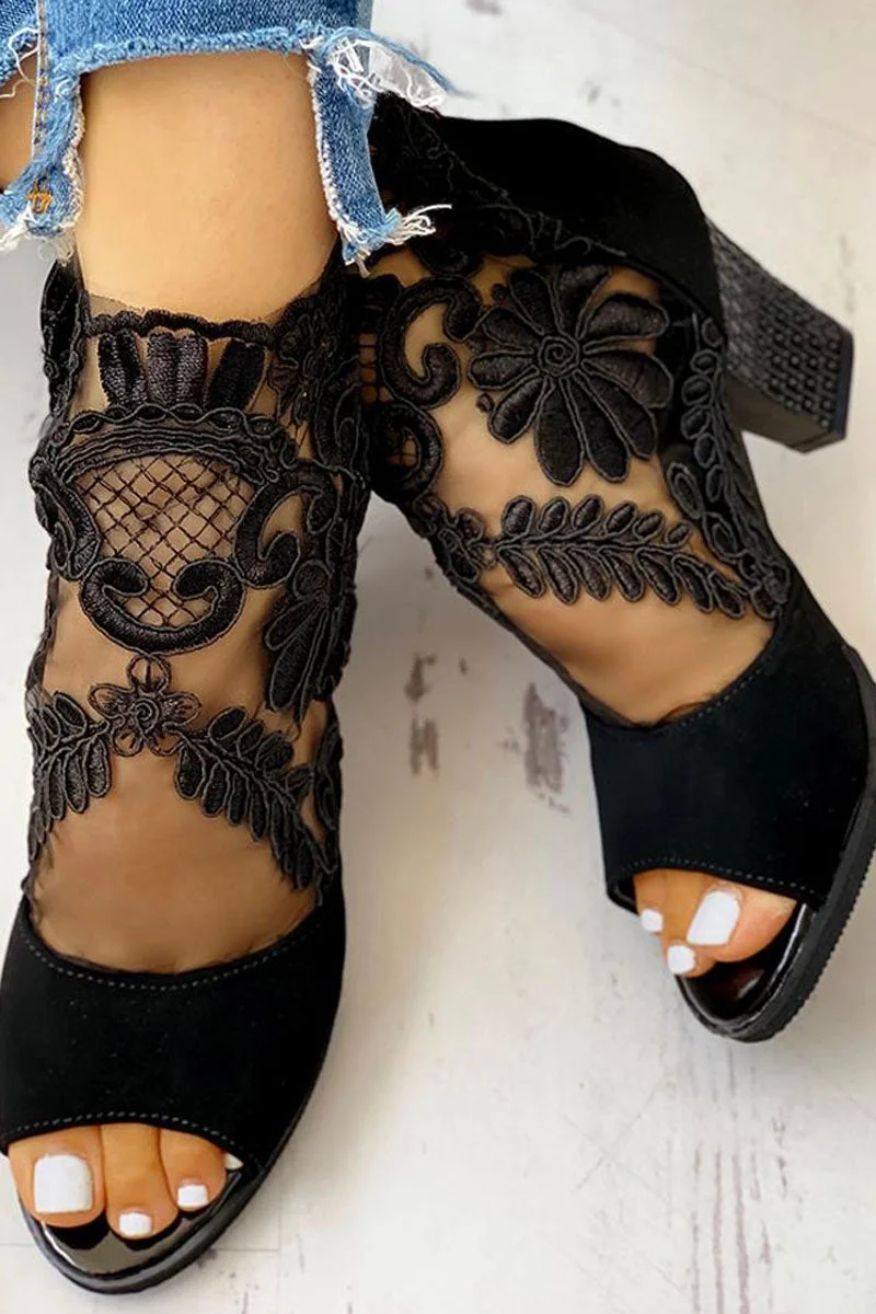 Lace Mesh High-Heeled Sandals Shoes