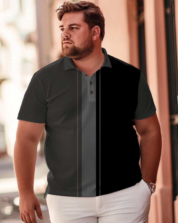 Vertical Stripe Two Tone Printed Large Men's Polo T-shirt