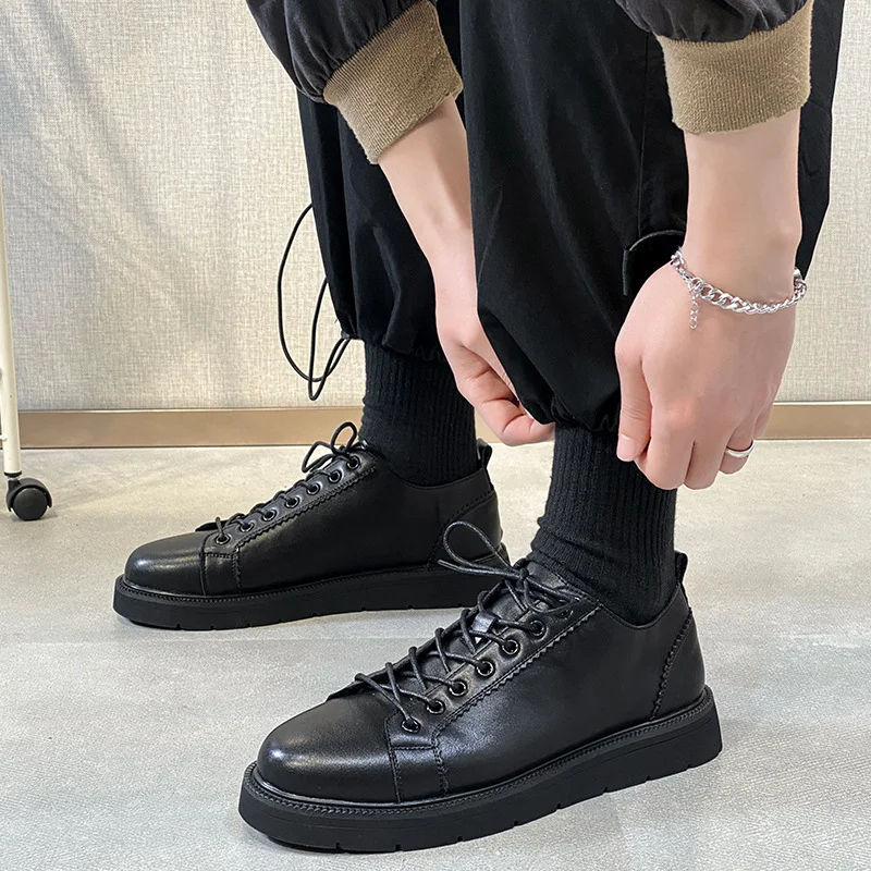 Tanguoant Tanguoant Leather Shoes Male British Casual Suit Shoes Youth Versatile Black Small Leather Shoes Korean Version Trend Retro D14-Q