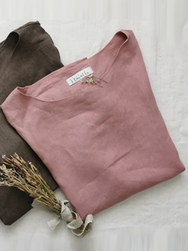 Round Neck Cotton And Linen Top hjn Shicloths