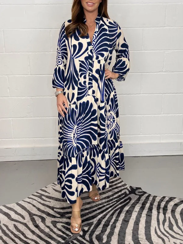 Floral Printed Button Up Long Maxi Dress