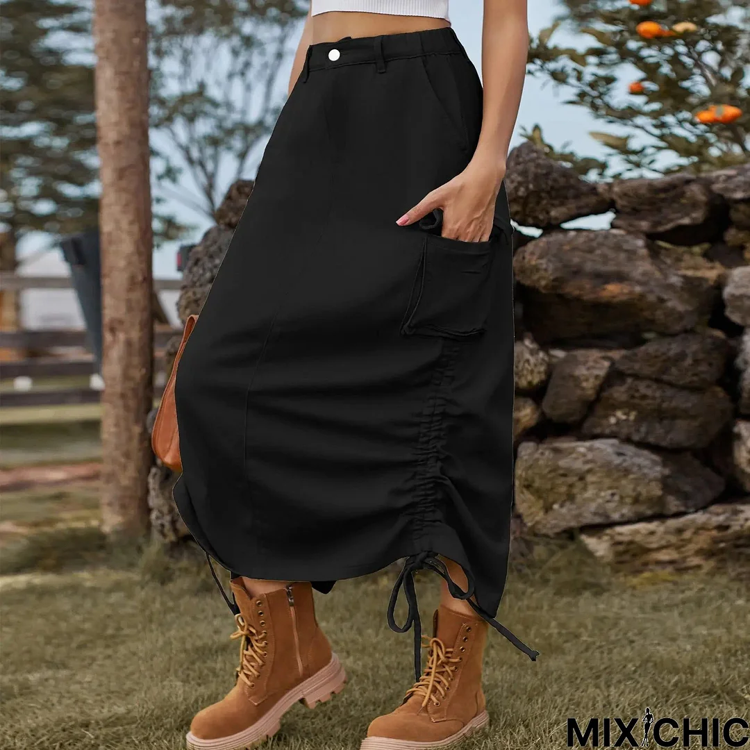 American-style Denim Casual Midi Skirt