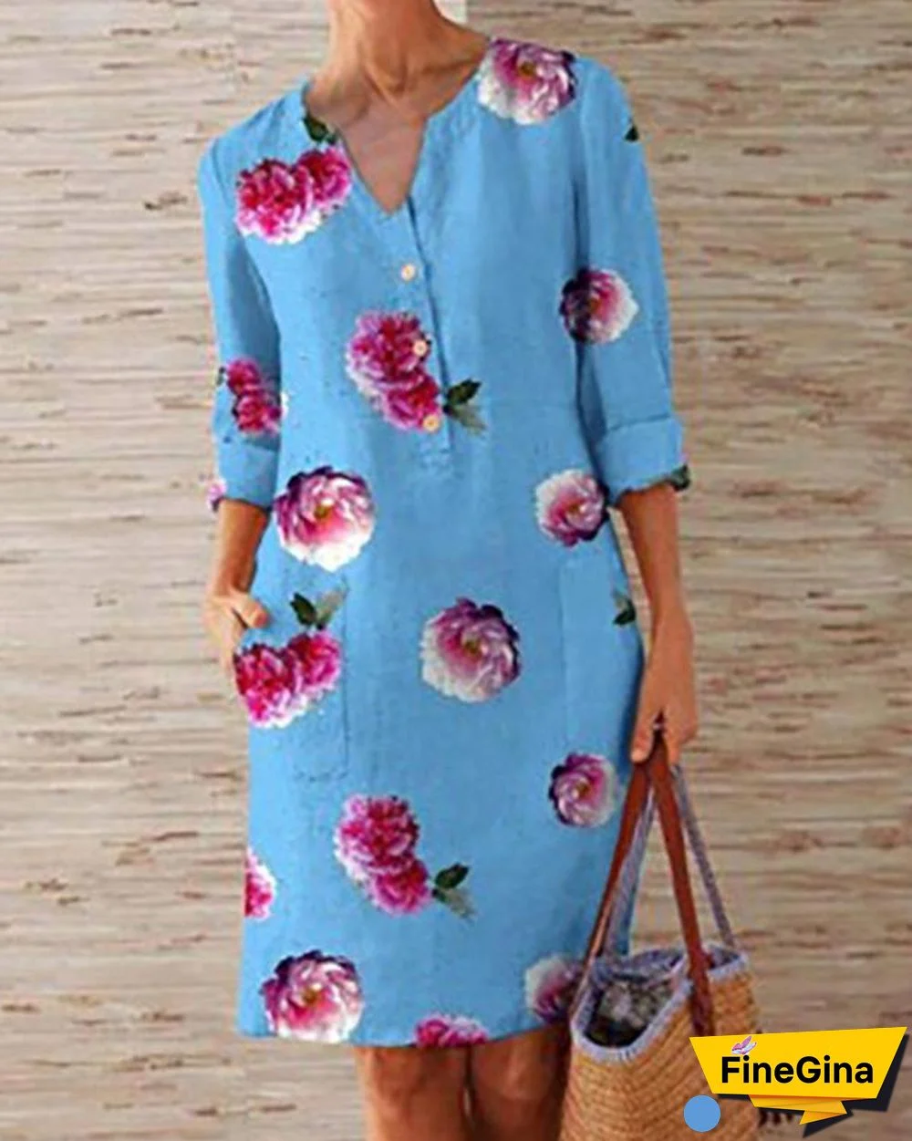 Plus Size Casual Flower Print 1/2 Sleeve Dresses