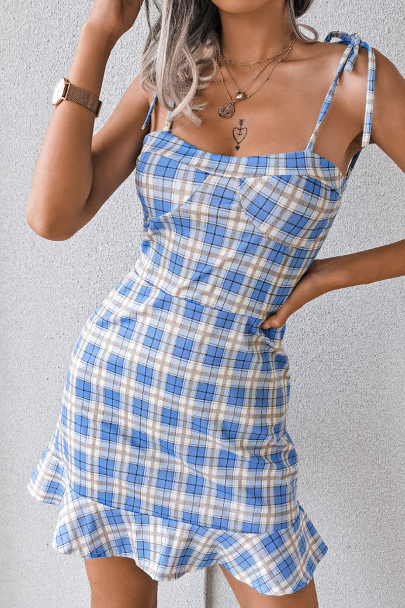 Elegant Plaid Flounce Strapless Wrapped Skirt Dresses