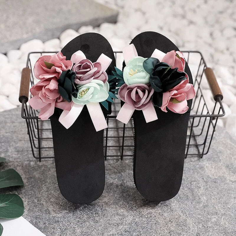 2022 New Women Summer Red Beach Sandals Slipper Indoor Outdoor Flip-flops Beach Shoes Fashion Female Casual Flower Slippers