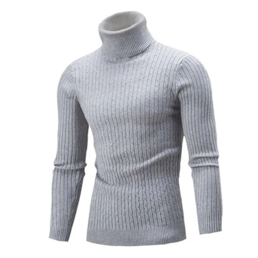 Casual Men Winter Solid Color Turtle Neck Long Sleeve Twist Knitted Slim Sweater Hug Curves Show Muscular Shape Perfect Gifts