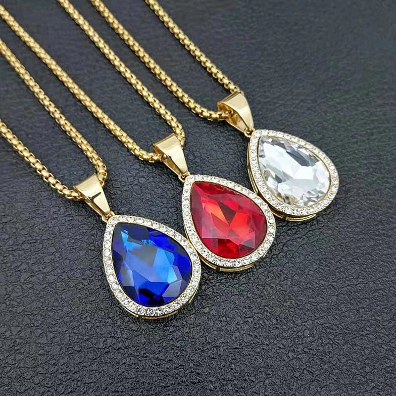 1 Piece 24*45mm Titanium Steel Glass Zircon Water Droplets Pendant
