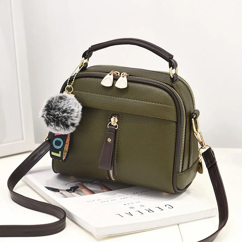 PU Leather Handbag For Women Girl Fashion Tassel Messenger Bags With Ball Bolsa Female Shoulder Bags Ladies Party Crossby Bag