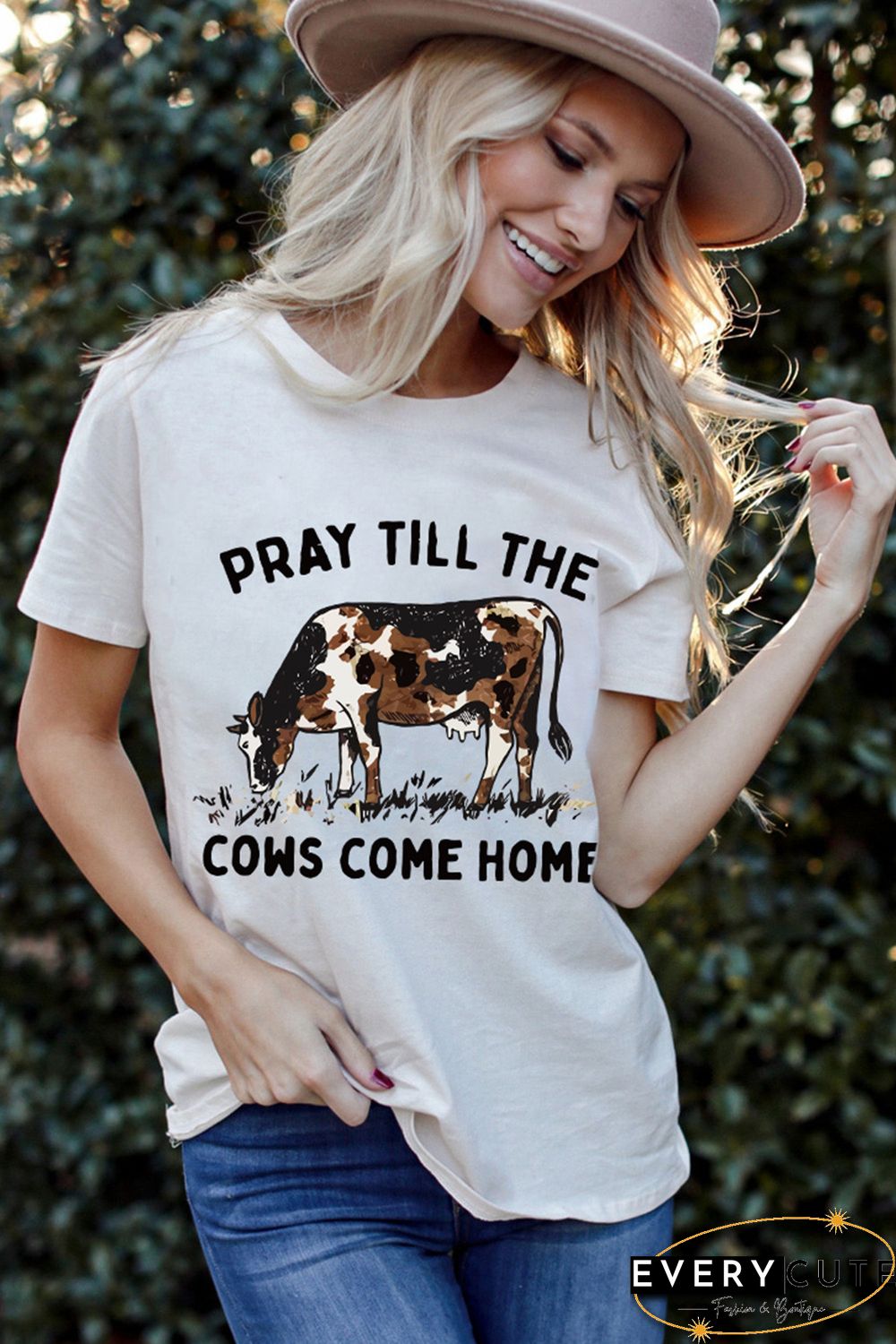 White Pray Till The Cows Come Home Graphic T Shirt