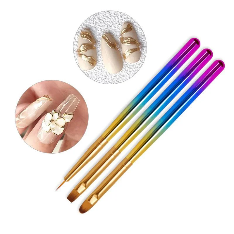 3Pcs/Set Gold Nail Art Brush Painting Drawing Pen Tips Manicuring French Stripe Liner Acrylic Gel UV Polish Brushes Nail Tool-Nail Inspo