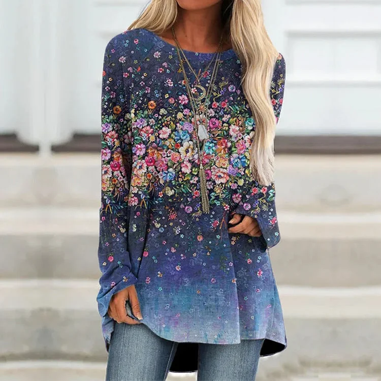 Floral Print Casual Style Long Sleeve Top