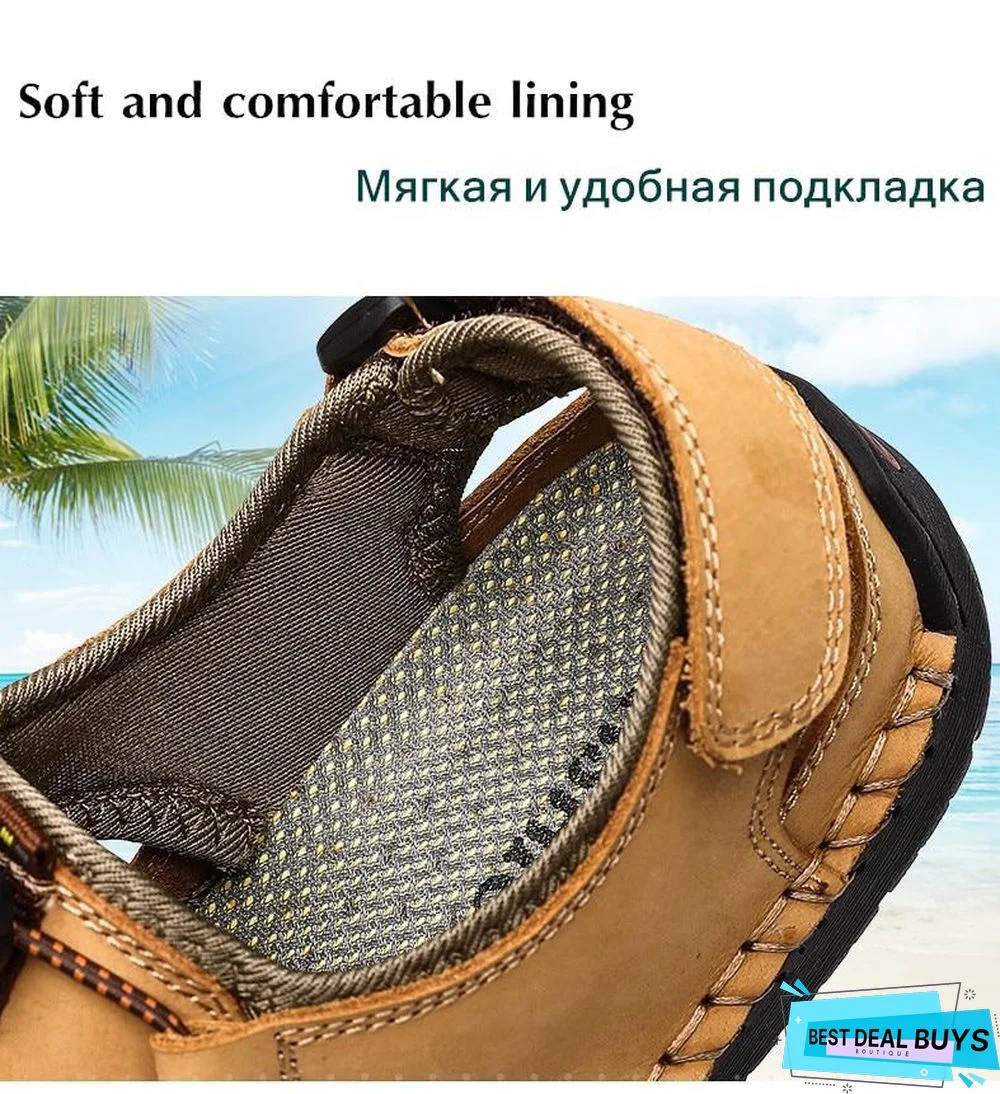 Men Genuine Leather Outdoor Sandal Shoes Classic Waterproof Walking Beach Sandals