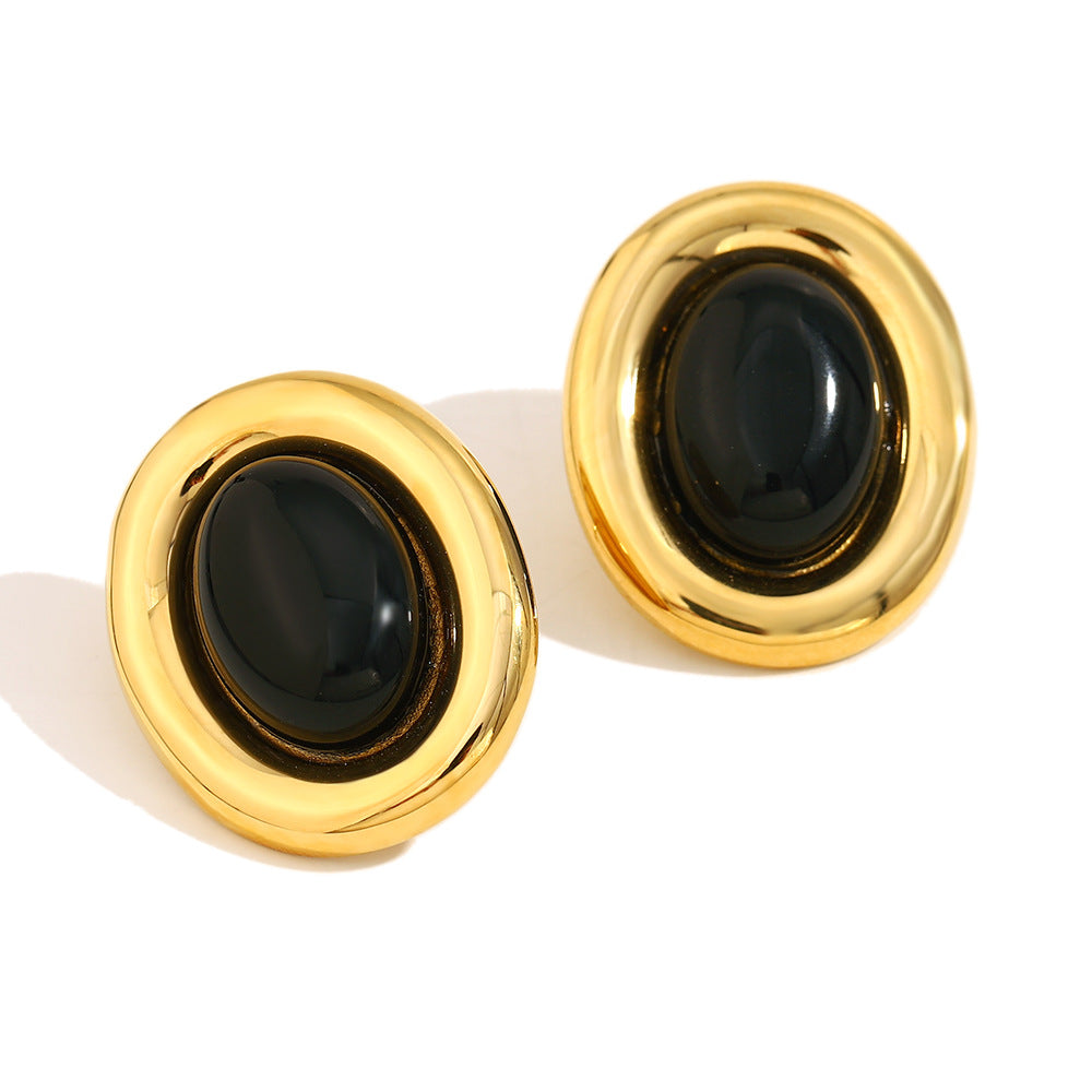 French Retro Geometric Red Agate Earrings Stainless Steel Plated 18K Gold Eye Fold Earrings