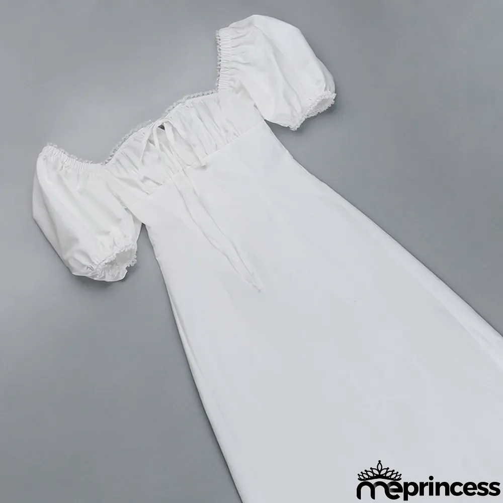 Square collar puff sleeve lace lace dress women palace style fashion slim dress