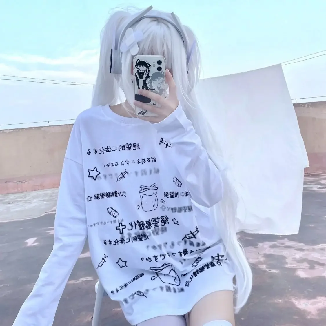 Usasaleprint Grunge Fits – Japanese Kawaii Tops Women Y2K Aesthetic Letter Print Loose Streetwear Tee