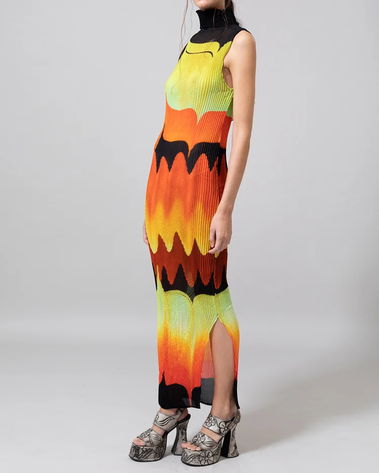 High neck pleated dress