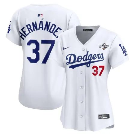 Women's Los Angeles Dodgers #37 Teoscar Hernandez  White 2025 World Series Home Limited Jersey
