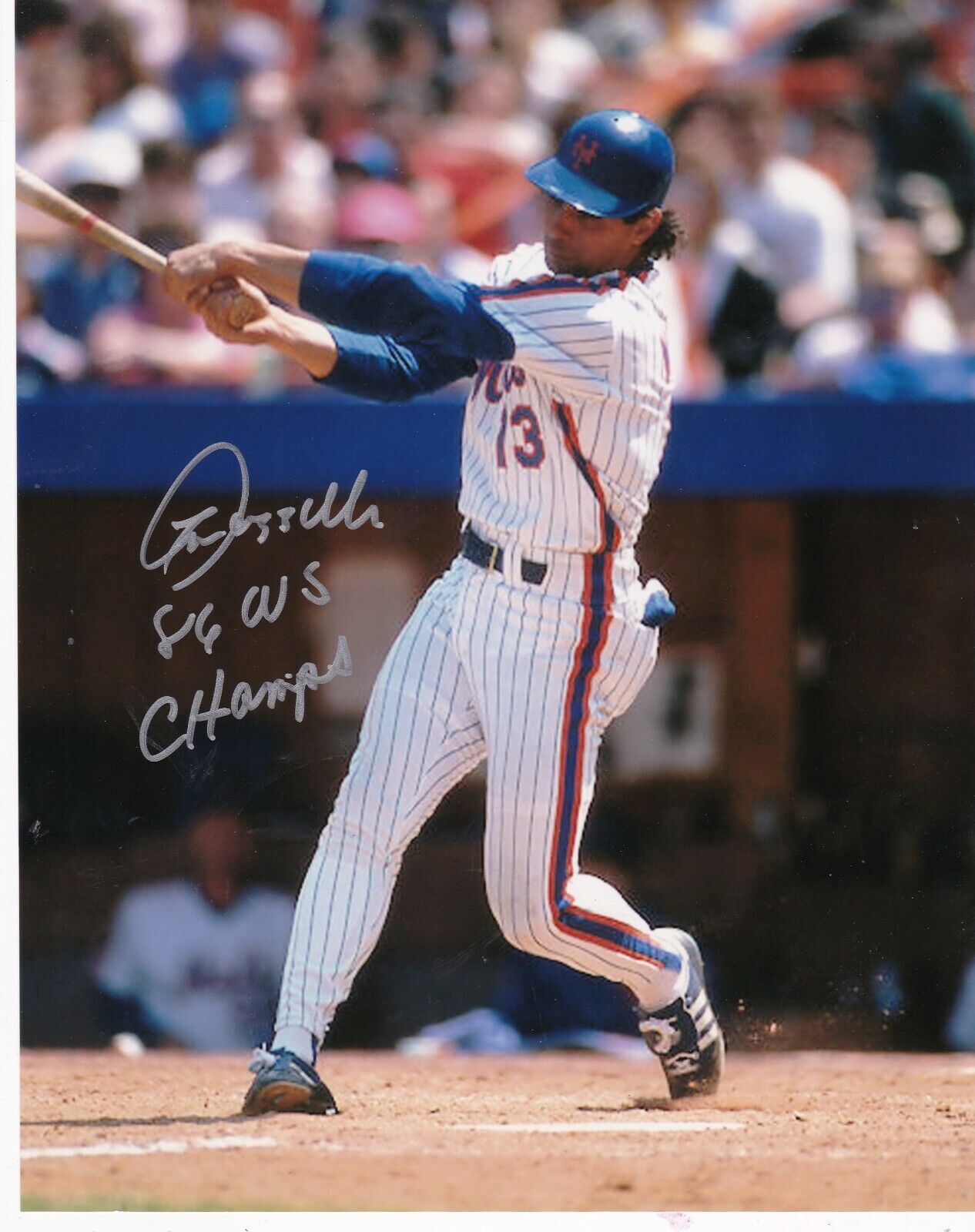 LEE MAZZILLI NEW YORK METS 86 WS CHAMPS ACTION SIGNED 8x10