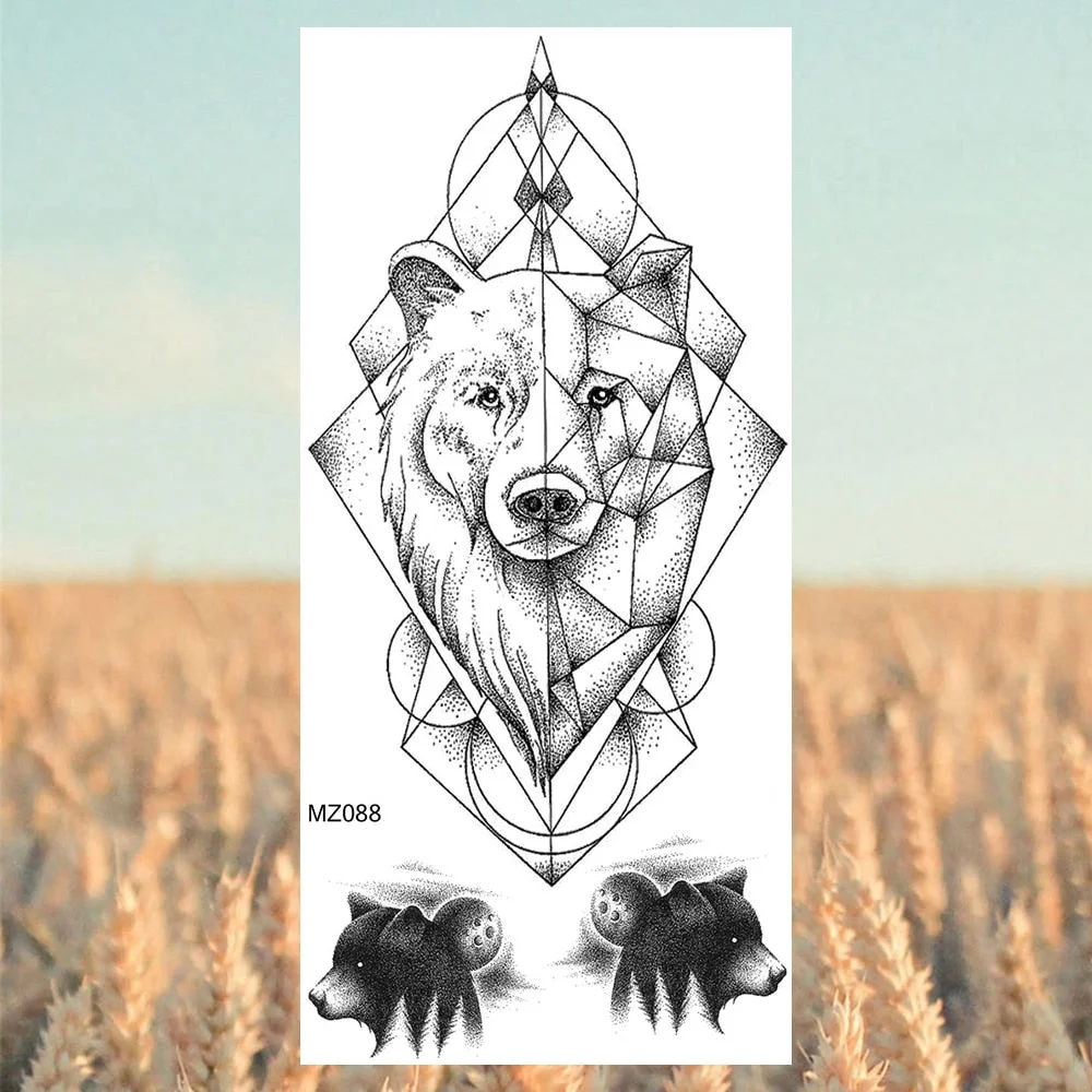 Black Lion Fashion Calf Temporary Tattoos For Women Adult Men Lion Geometric Owl Fake Tattoo Realistic Body Art Decoration Tatoo