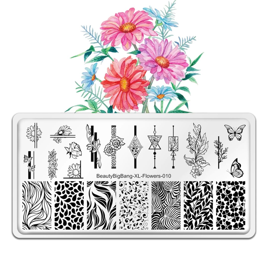 Agreedl Beautybigbang DIY Nail Stamping Plate Flower 010 Butterfly Grass Image Stainless Steel Nails Art Template Stencil Tool for Women