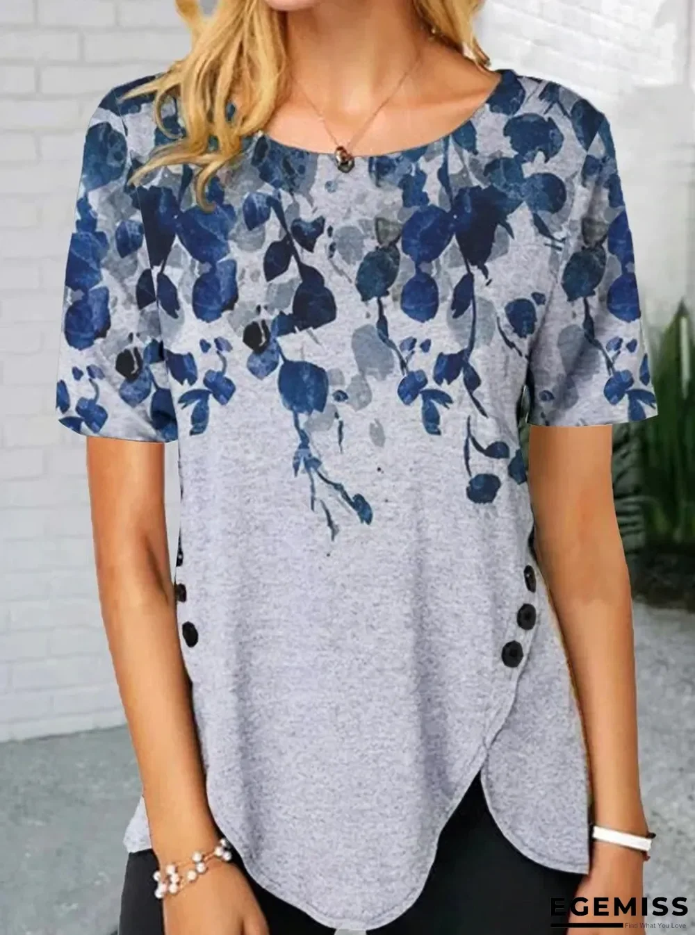 Casual Watercolor Print Short-Sleeved T-Shirt | EGEMISS