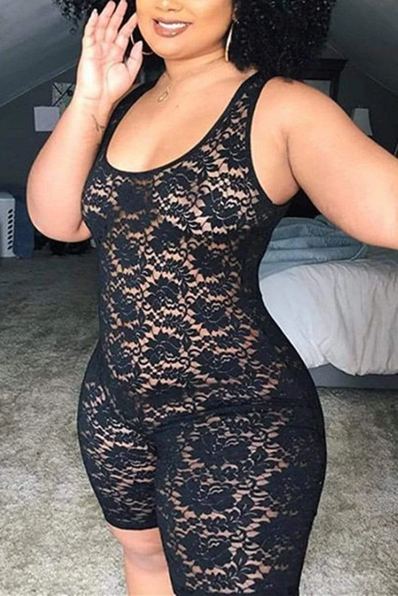 Sexy Lace Hollow Out Plus Size Romper
