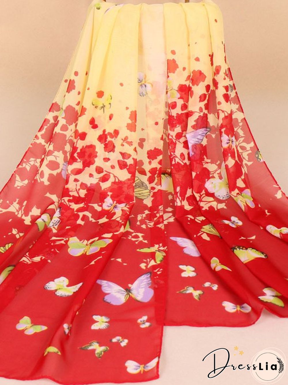 Bohemian Gradient Butterfly Pattern Silk Scarf Beach Scarf Everyday Matches