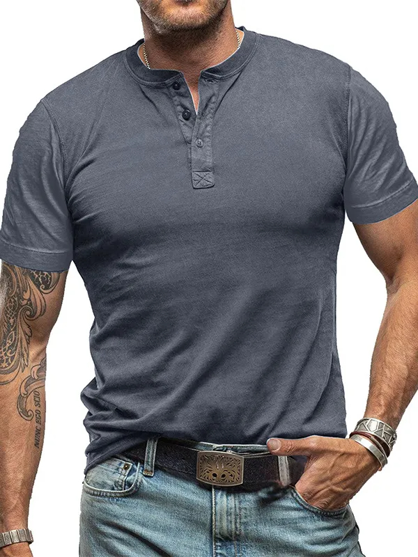 Men's Basic Cotton Stretch Basic Casual Henley Top PLUSCLOTHESMAN