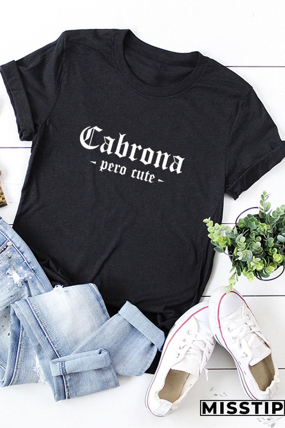 Grey Fashion Casual Letter Print Basic O Neck Tops