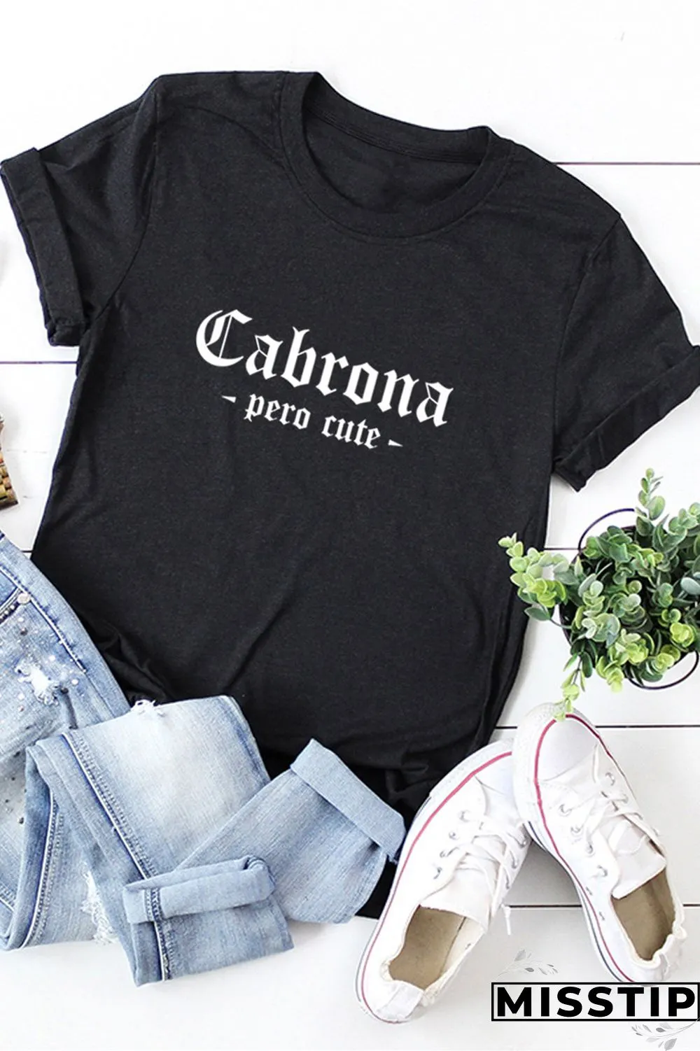 Grey Fashion Casual Letter Print Basic O Neck Tops