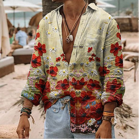 Pre-sale men's floral print long-sleeved shirt