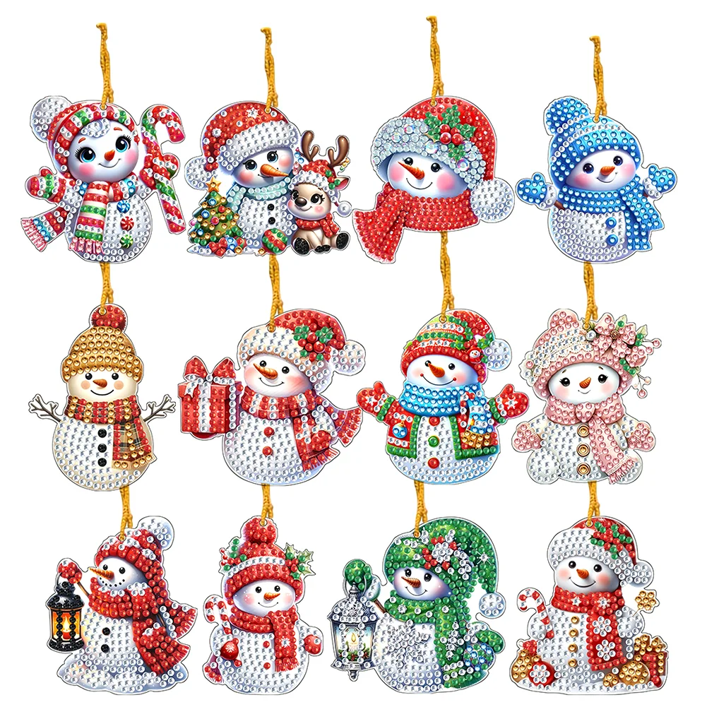12Pcs Xmas Theme 2D Flat DIY Diamond Christmas Tree Pendant Wall Door Decoration