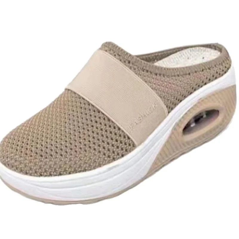 Yyvonne Summer No Heel One-Legged Pedaled Women's Shoes Lazy Shoes Large-Size Thick-Soled Shoes Air Cushion Mesh Breathable Half-Slipper Woman