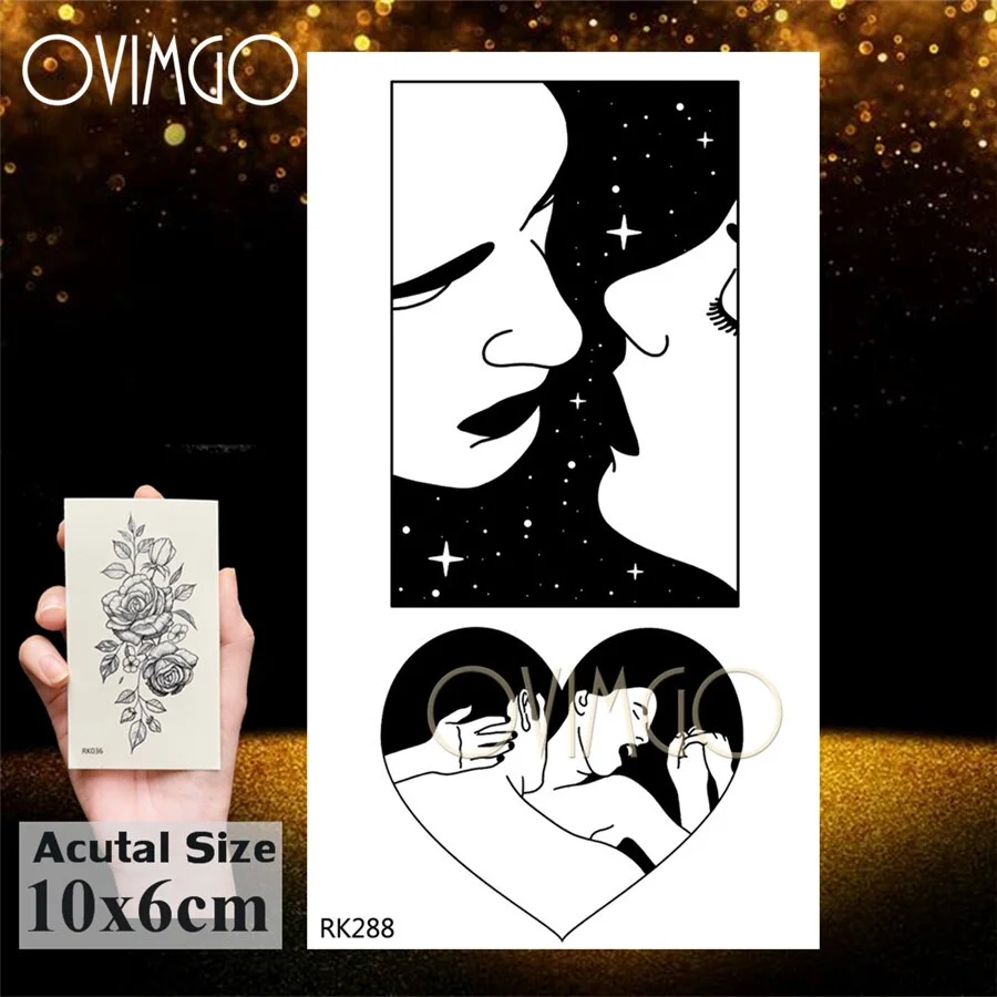 Sdrawing Sexy Kiss Haert Star Temporary Tattoos Paste Paper Body Art Arm Beck Fake Tatoo For Men Women Disposable Tattoo Sticker