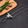 15.75 Inch Reusable Flat Grilling Skewers with Slider Push Bar Stainless Steel Grill Skewers with Storage Bag for Meats Chicken Sausage Veggie Shrimp Vegetables (2 fork Brush)