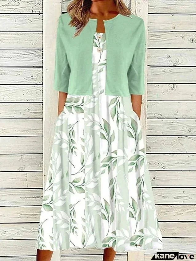 Women's Two Piece Dress Set Casual Dress Print Dress Outdoor Daily Fashion Streetwear Print Midi Dress Crew Neck Half