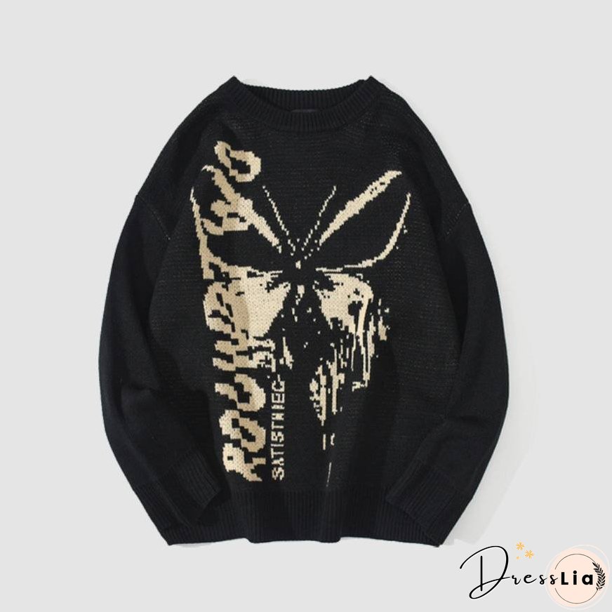 Butterfly & Letters Graffiti Print Sweater