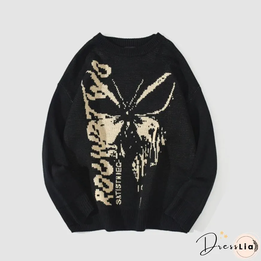 Butterfly & Letters Graffiti Print Sweater