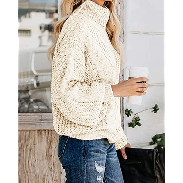  thdmladies Trendy Ballon Sleeve Winter Turtleneck Chunky Sweater thedmladies